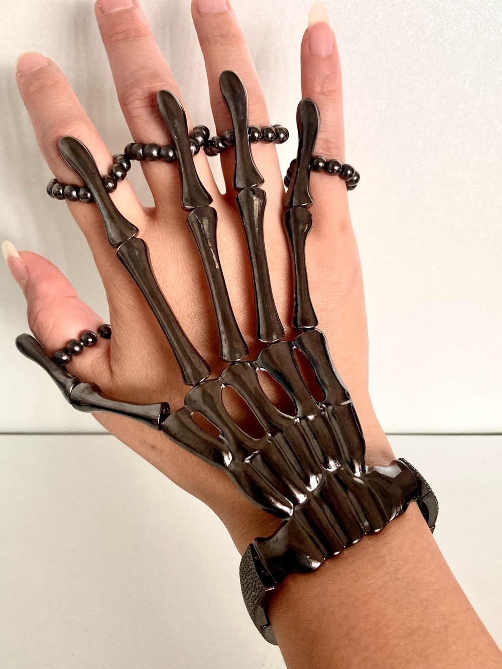 Gunmetal Skeleton Hand Ring Bracelet Women's Gothic emo preloved Accessory